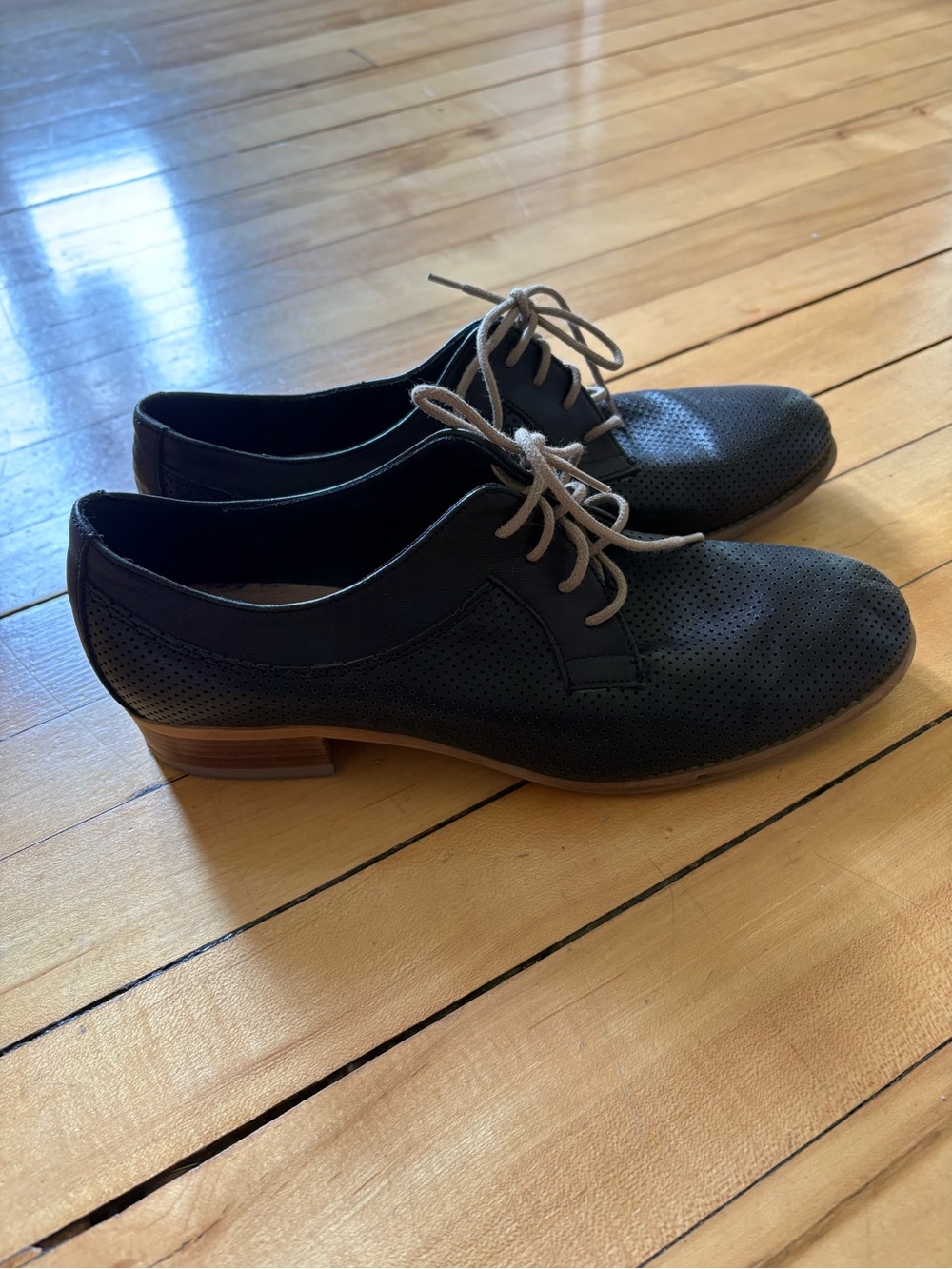 Black Lace-Up Perforated Oxford Shoes